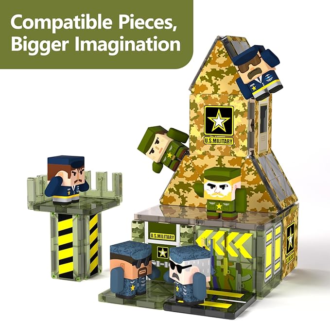 GobiDex Magnetic Army Men Action Figures, Military Toy Soldiers Expansion Pack, Compatible with Magnetic Building Blocks, STEM Army Toys for Boys Girls, Fun Toddler Kids Gifts Ages 3+