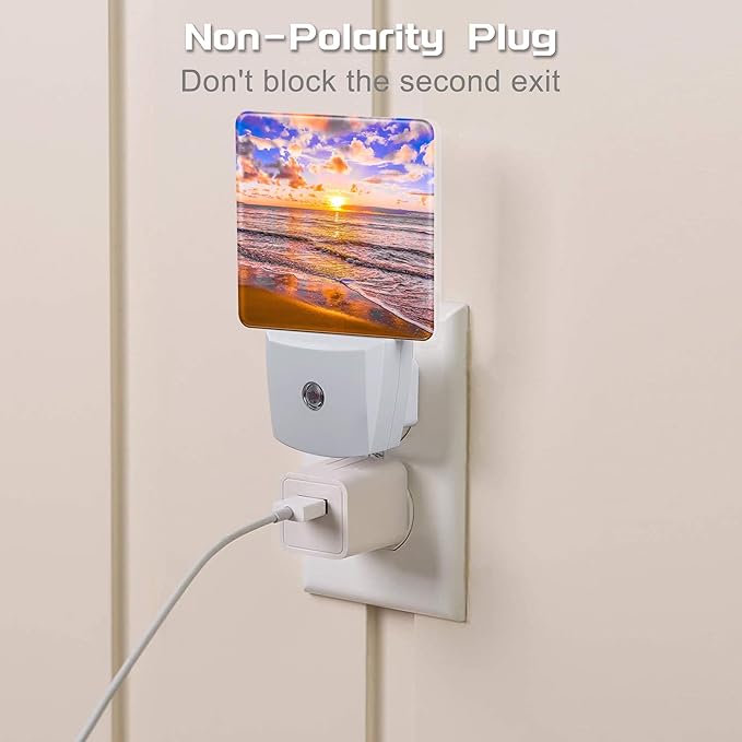 Sunset at Sea Night Light for Kids, Beach and Ocean Waves Night Light Plug in with Dusk to Dawn Sensor, 0.5w Energy Saving Sleep Friendly Nightlight for Hallway Stairway Kitchen Bedroom