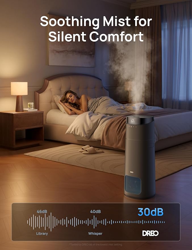 Dreo 16L Smart Humidifier Large Room 1000 ft², 130H Cool Mist Air Humidifiers for Bedroom Plants Baby, Top Fill, Remote/Touch/Voice & APP Control, Self-Cleaning Tank, 30dB, RGB Light, HM755S Grey