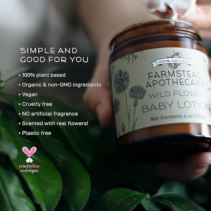 Farmstead Apothecary Baby Lotion- 100% Plant based & Organic- Wildflower 6 oz