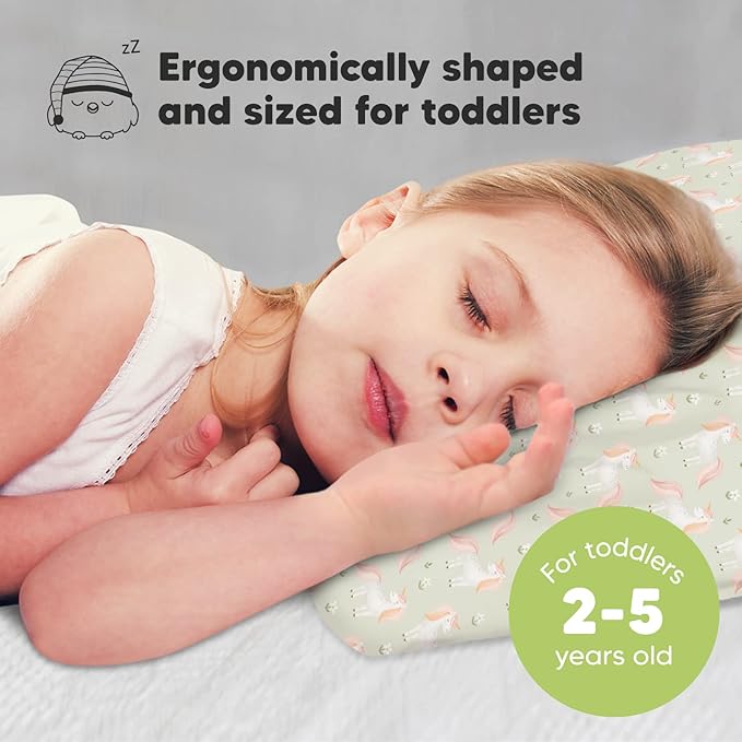 Toddler Pillow with Pillowcase - 13x18 My Little Dreamy Kids Travel Bed Pillows for Sleeping, Organic Cotton Small Pillowcase, Soft & Breathable, Machine Washable, Toddlers 2-5 Years Old (Grace)