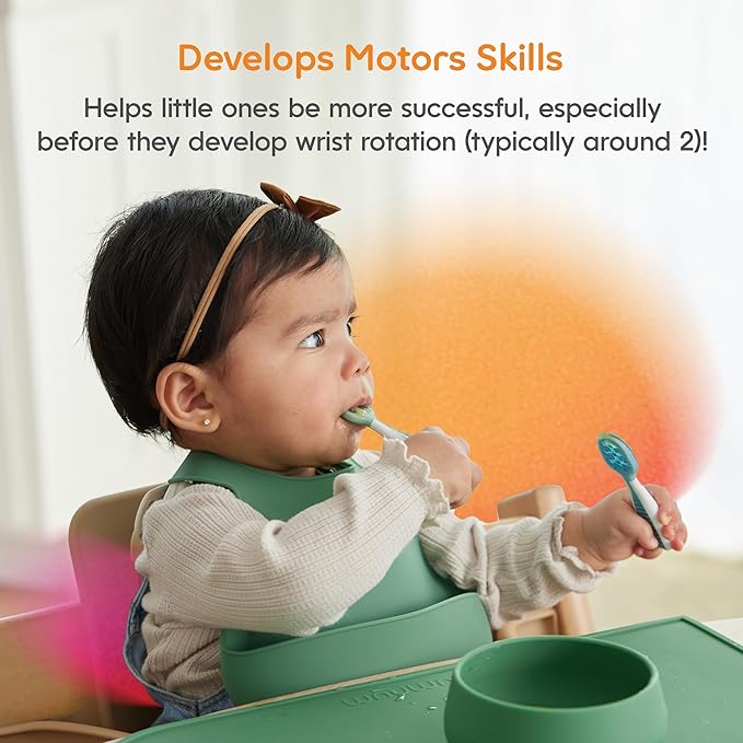 NumNum Baby Spoons Set, Baby Essentials Pre-Spoon GOOtensils for 6+ Months, First Stage Self-Feeding Spoons for Baby Led Weaning (BLW), Silicone Toddler Utensils, BPA-Free, 3 Pack Nature Friends