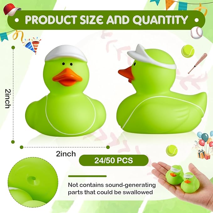 Deekin 24 Pcs Rubber Duck 2 Inch Bulk Sport Party Favors for Birthday Party Decorations Club Player Gift (Tennis)