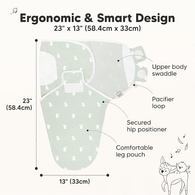 3-Pack Organic Baby Swaddle Sleep Sacks - Swaddles for Newborns, Infant 3-6 Months, Baby Girls, Boys, Soft & Snug Newborn Sleep Sack, Nursery Swaddling Blankets (Bunnies, L)
