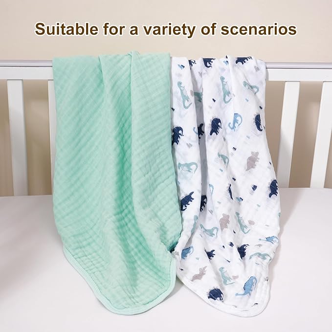 david's kids 2 Pack Hooded Baby Towels, 100% Muslin Cotton 6-Layer Ultra Soft Breathable Absorbent Baby Bath Towels for Infant and Toddler, Newborn Essentials, Large 32x32Inch, Dinosaur