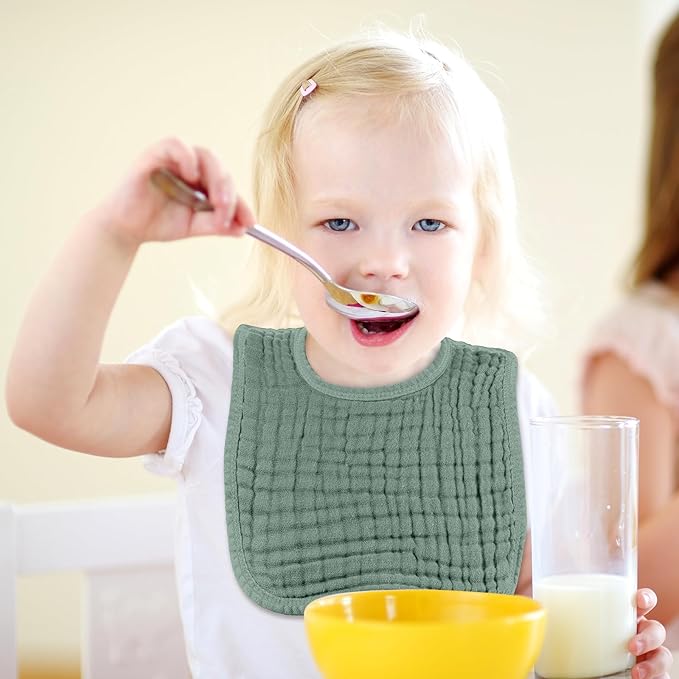 Tallew 8 Pack Baby Bibs and Muslin Burps for Baby Boy Girl Drooling and Teething 20" x 10" Burp Cloths Absorbent Rag Soft Cotton Bibs for Newborn Toddler Infant 0-24 Month Essentials(Blue Series)