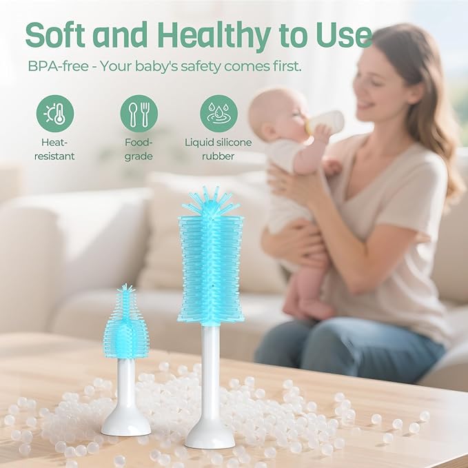 SEANCHEER S02 Electric Bottle Brush Set, Portable Baby Bottle Brush Cleaner, AA Battery-Powered & IPX7 Waterproof, with Silicone Bottle/Nipple/Straw Brush, for Home & Travel (Blue)