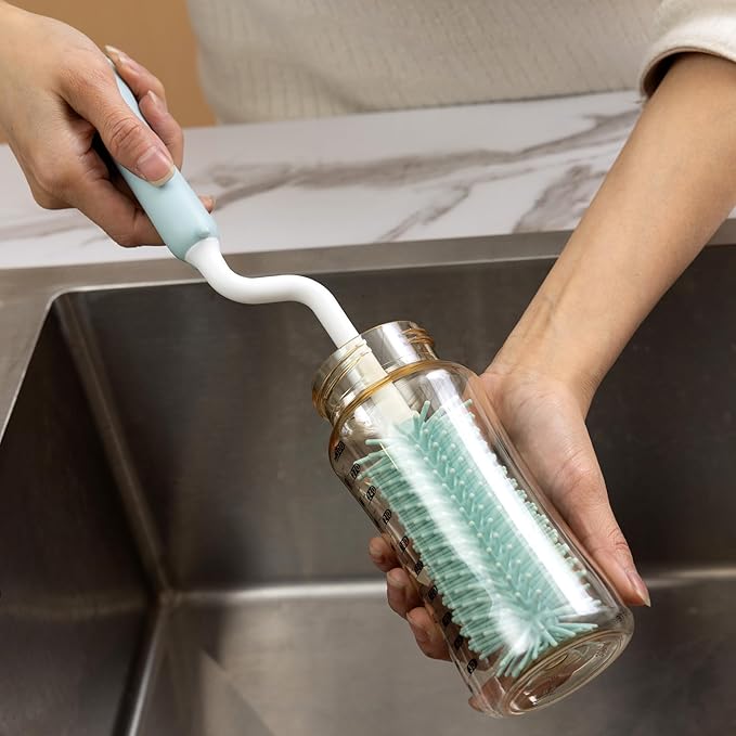 Chemimoso Silicone Spinning Bottle Cleaning Brush, 13.4in Long Handle Water Cup Bottles Cleaner for Baby Bottles, Sports Bottle, Glass Vase, Tumbler, with a Tiny Cup Lid Gap Cleaning Brush, x Pink