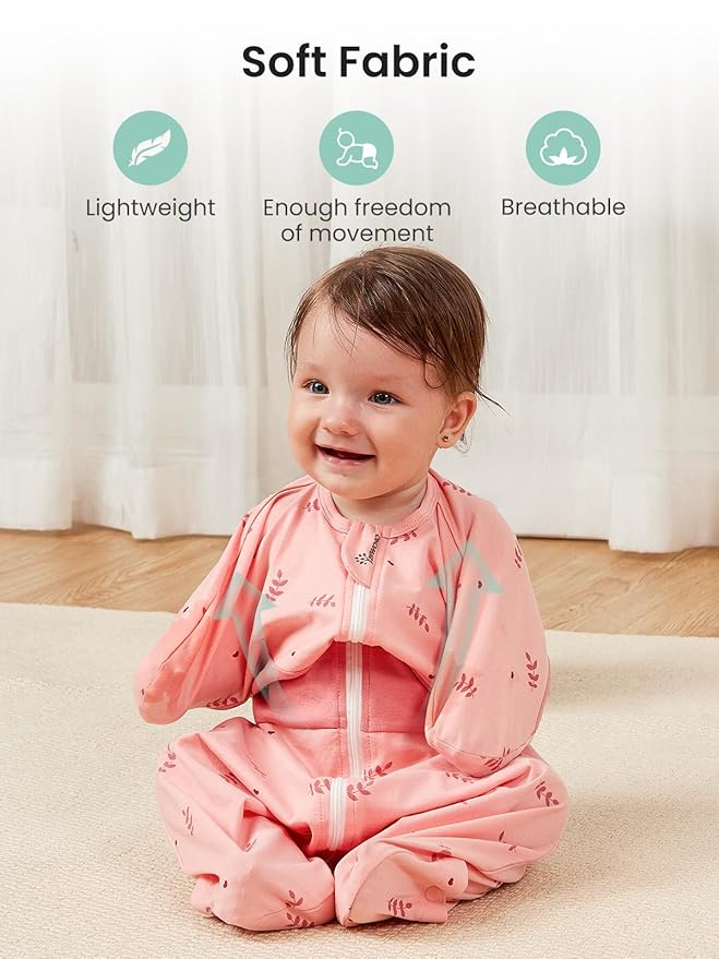 GROWNSY Transitional Swaddle Sleep Sack 6-12 Months, Starfish Design Baby Swaddle Sack, Dual-Zipper for Easy Diaper Changes, Proper Hip Development & Openable Foot Button, 19-27 lbs, Pink