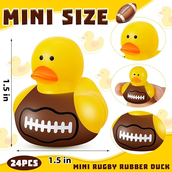 Deekin 24 Pcs Rubber Duck 2 Inch Bulk Sport Party Favors for Birthday Party Decorations Club Player Gift (Football)