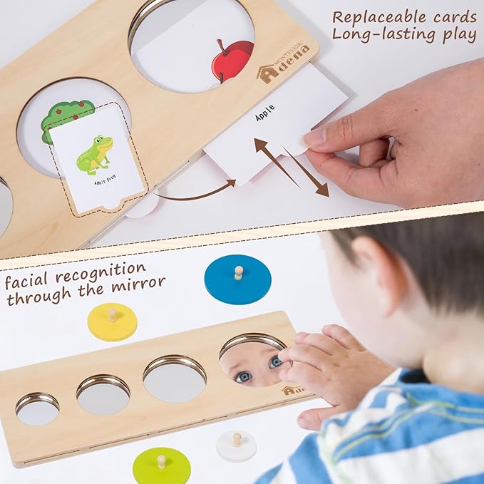 Adena Montessori First Jumbo Knob Dinosaur Wooden Shape Puzzles for Toddlers 1-3,4 Pieces Montessori Dinosaur Shape Sorter 1 2 Year Old Girl Boy Birthday Gifts,Preschool Learning Toys for Baby Kids