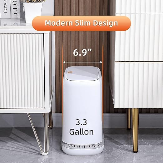 MOPALL Dog Proof Trash Can, 3.3 Gallon Slim Bathroom Trash Can with Locking Lid, Pet Proof Small Garbage Can, Compact Narrow Waste Bin for Bathroom, Kitchen, Office, Bedroom, White