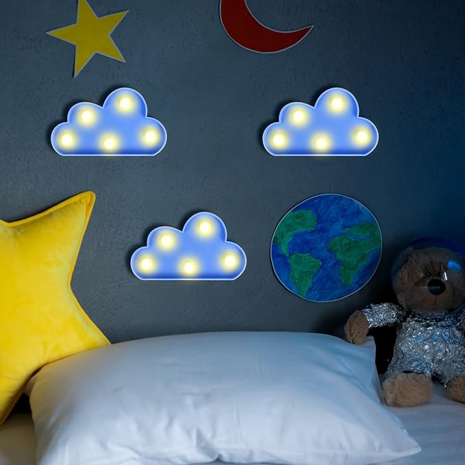 clothmile 3 PCS LED Night Light LED Blue Clound Night Light Can Be Hung on The Wall Kids Room Light, Suitable for Birthday Party Holiday Decoration Baby Room Nursery Decoration