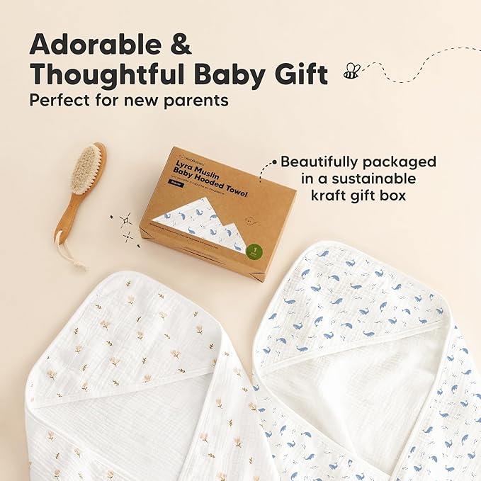 KeaBabies Muslin Baby Bath Towels with Hood for Girls,Boys-Large Organic Cotton Hooded Baby Towels for Newborns,Toddlers,Infant,Kids,Soft Absorbent Newborn Bath Essentials Gift Set(Whale Bay, Regular)