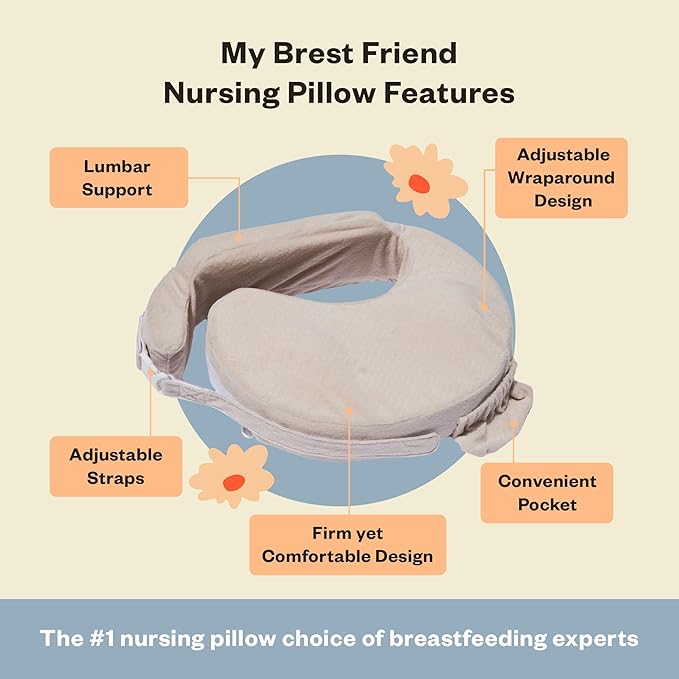 My Brest Friend Nursing Pillow - Deluxe - Enhanced Comfort w/Slipcover - Ergonomic Breastfeeding Pillow for Ultimate Support for Mom & Baby - Adjustable Pillow W/Handy Side Pocket, Soft Sand