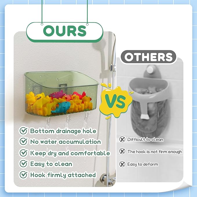 Bath Toy Storage Holder for Bathtub 4pcs, Large Capacity Clear Bath Toy Holder,Staple Free Sticky Bath Toy Organizer,Suitable for Bathroom Toy Organisation and Storage