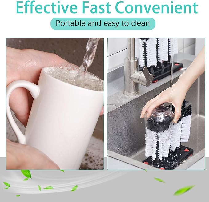 Havawish 2 Pack Water Bottle Cleaning Brush with Suction Base, 3 Head Bristle Bar Glass Washer for Sink, Cup Washer Brush Cleaner for Bar Beer Cup, Wine Glass(7.28 x 3.74 x 7.48, 10.4 x 7.4)