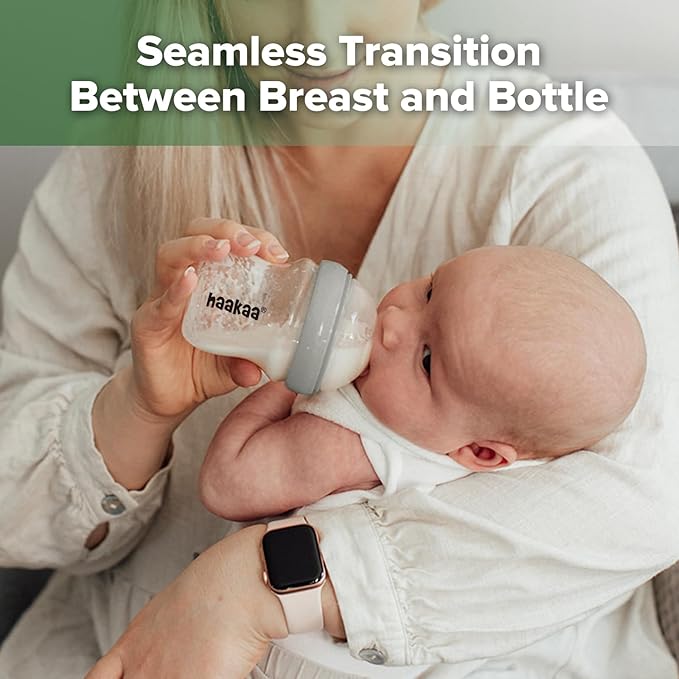 haakaa Gen.3 Natural Glass Baby Bottle 4.2oz/120ml - Wide Neck Anti-Colic Slow Flow Nipple for 0M+ Breastfed Baby, Newborn Registry Essentials,BPA-Free - 1 PK