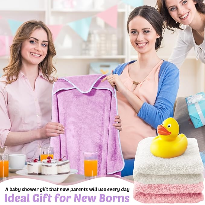 Reginary 4 Pack Baby Hooded Towels Coral Fleece Baby Bath Towels 30 x 30 Inch Soft Absorbent Hooded Bath Blanket for Newborn Toddler Infant Boy Girl Shower Gift Supplies (Pink, Purple, Yellow, Beige)