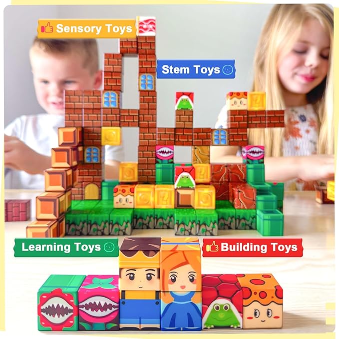 108PCS Magnetic Blocks Building Toys - 1'' Magnet Building Blocks Build Mine Magnet World Game Adventure Set Cubes Boys Girls Toys Ages 3-5 4-6 5-7 6-8 Kids Gifts for 3-12 Years Old School Supplies