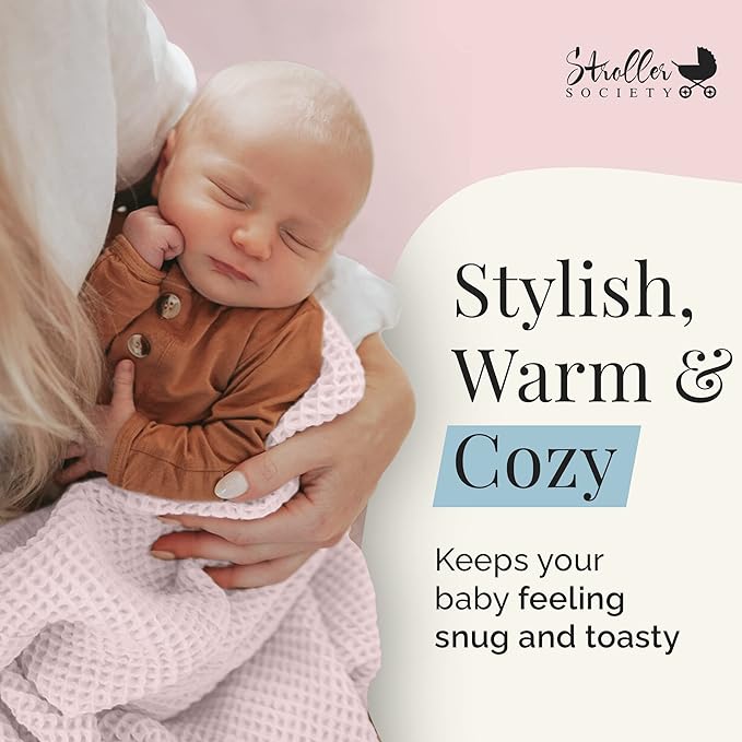 Stroller Society - Swaddles for Newborns & Toddlers, Soft Receiving Blankets Girl & Boy Can Use, Comfy Toddler Blanket & Newborn Swaddle, Cotton Waffle Blanket, Light Pink, 40 x 40 inches