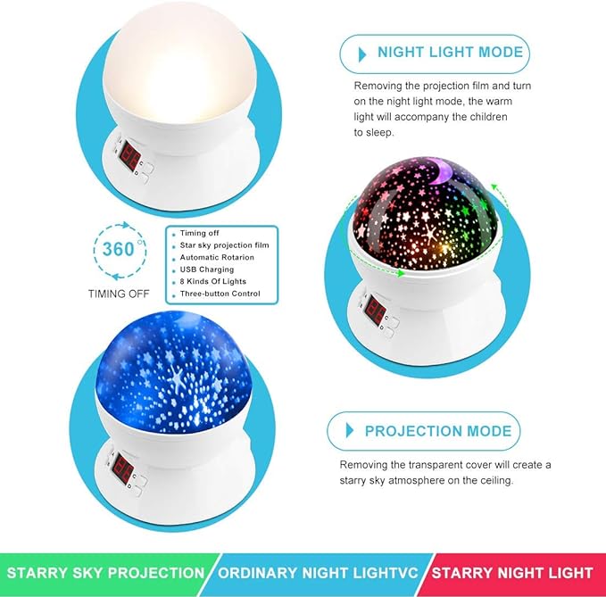 Star Night Light Projector for Kids with Timer - Glow in The Dark Stars and Moon, Best Gift for 1-14 Years Old