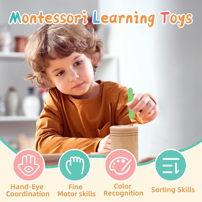 Montessori Wooden Color Sorting Toys for 18 Month Old,Preschool Learning Activities Educational Fine Motor Matching Game,Birthday Gifts for Boys Girls