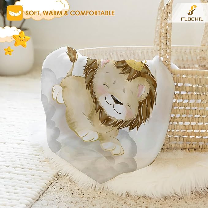 Personalized Baby Blankets, Custom Baby Blanket - Baby Blanket with Name for Boys, Best Gift for Baby, Newborn Elephants Flush Fleece (30x40) (Lion 2)