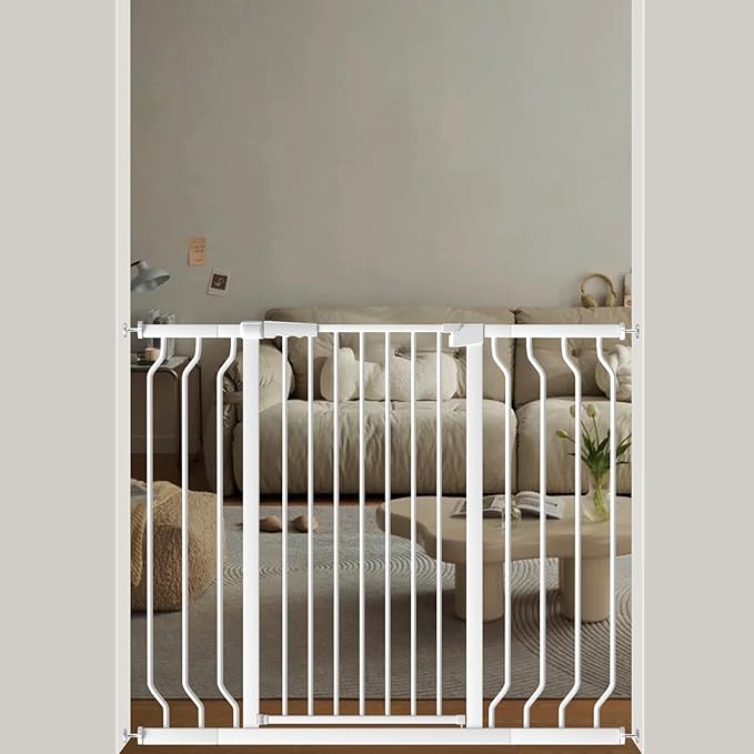 ALLAIBB White 40.55" Extra Tall Wide 29.92-46.06" Baby Gate Pressure Mounted Walk Through Child Kids Safety Toddler Tension Pet Dog Gates with Extension for Doorways Kitchen