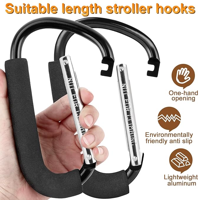 2 Pack Stroller Hooks,6.3" Large Stroller Clips,Stroller Hook for Hanging Diaper Bags and Shopping,Universal Stroller Accessories for Mommy,Large Carabiner Clip Heavy Duty