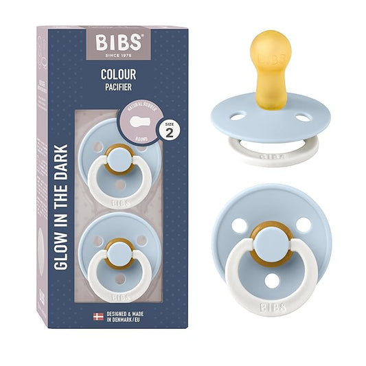 BIBS Pacifiers Colour Collection | Natural Rubber Baby Pacifier | Set of 2 BPA-Free Soothers | Made in Denmark | 6+ Months (Pack of 2) | Baby Blue Night