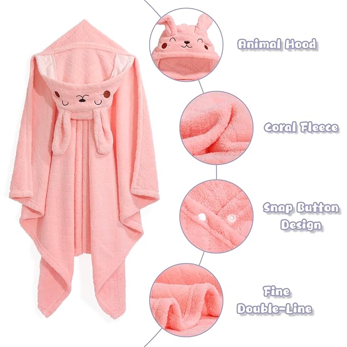 Large Toddler Bath Towels Baby Towels Girl with Hood for Girl 0-5 Years, 2-Pack Soft Absorbent Baby Bath Towels, Thick Kids Bath Towels 50''x32'' Kids Hooded Towels for Toddlers
