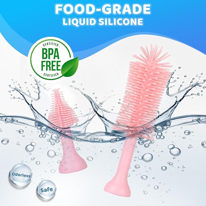 Electric Bottle Brush Cleaner, Bottle Brush Cleaner Baby with Nipple/Straw Cleaner Brush and Replaceable Silicone Bottle Brush, Waterproof Electric Bottle Cleaner, 2 Modes & 360° Rotation, Pink