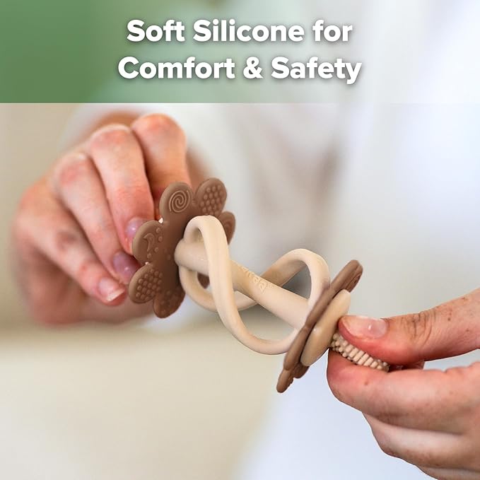 haakaa Silicone Baby Teether Toys,Nipple-Shaped End for Gum Massage,360° Baby Toothbrush Head for Self-Brushing Training,Easy to Grip-Cocoa