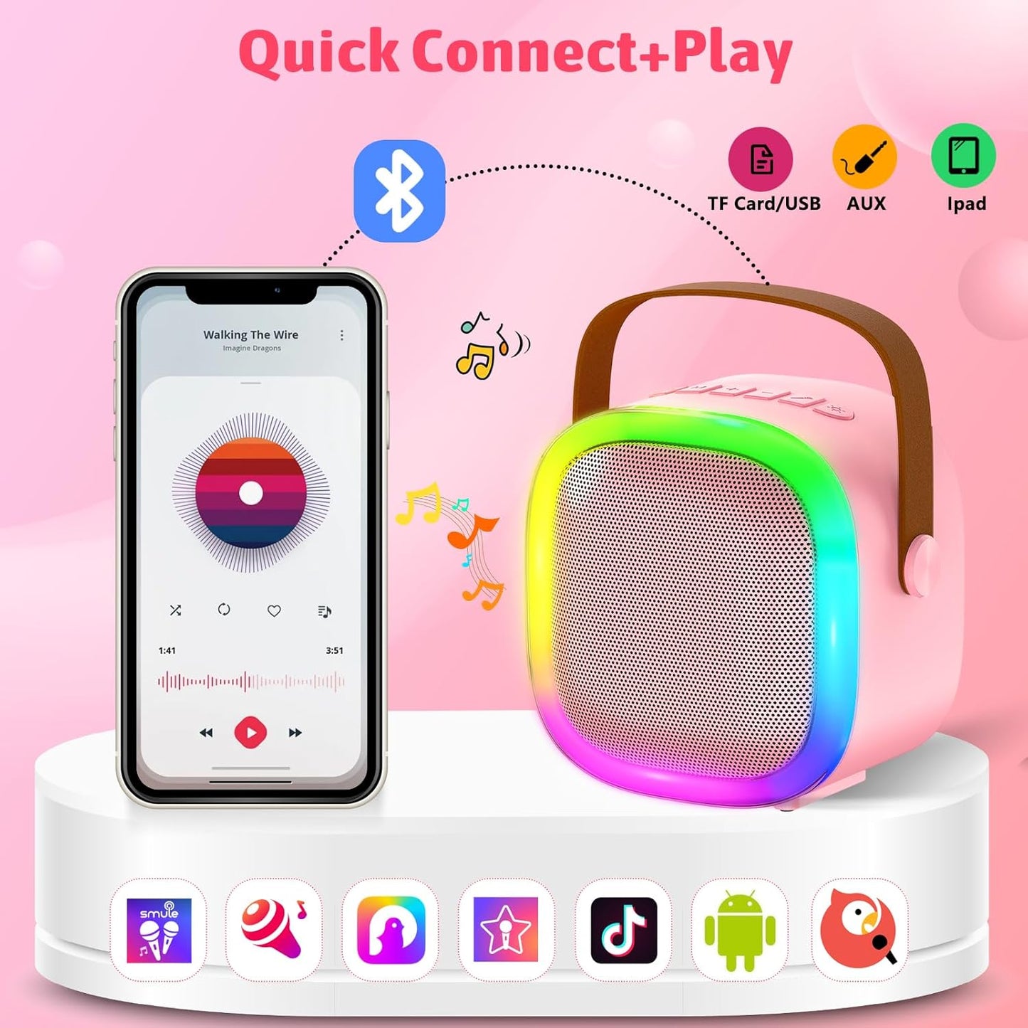 Karaoke Machine for Kids Adults, Portable Bluetooth Speaker with Wireless Microphone and LED Lights, Kids Toys Birthday Gifts for Girls and Boys Ages 4, 5, 6, 7, 8,9,10,11,12+ Years, Home Party