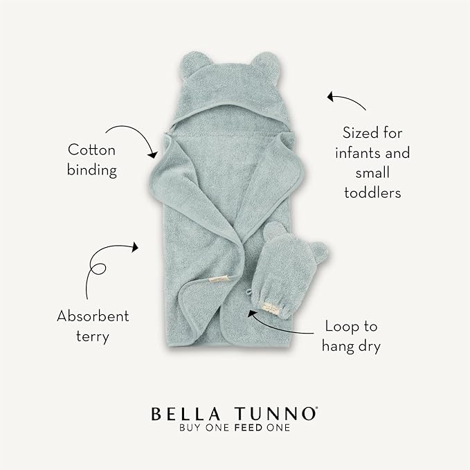Bella Tunno Baby Bath Towel and Wash Mitt Set – Soft Absorbent Hooded Towels and Mitt-Style Baby Washcloths, Oeko-TEX Certified (Sunshine)