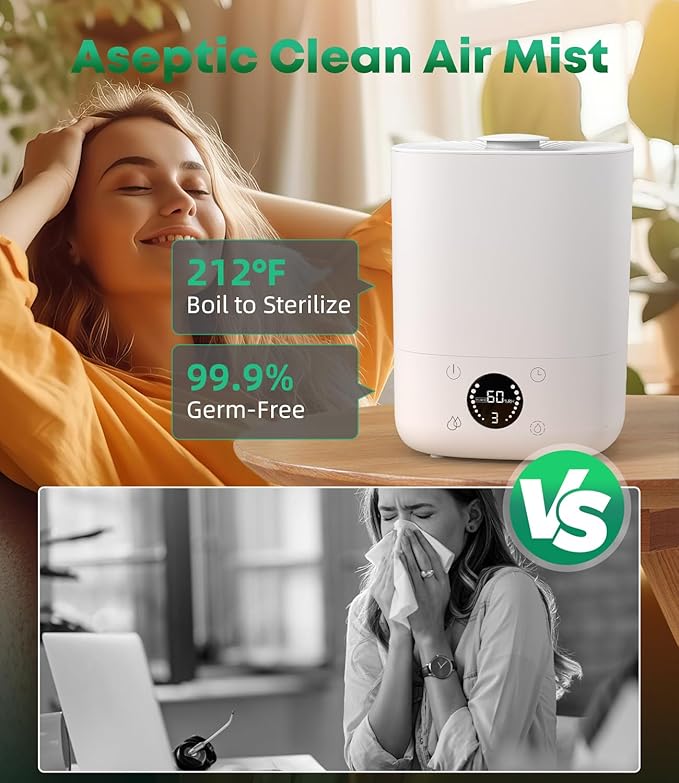 Warm Mist Humidifiers, 3.5L Humidifier with 304SS Ceramic Glaze Layer Heating Inner, Healthy Small Air Humidifier with Adjustable Constant Humidity for Bedroom
