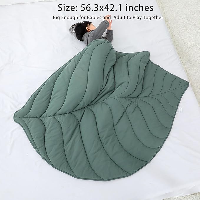 Cotton Leaf Nursery Rug, 56.3x42.1 inches, Machine Washable Play Mat for Baby, Crawling Mat for Tummy Time