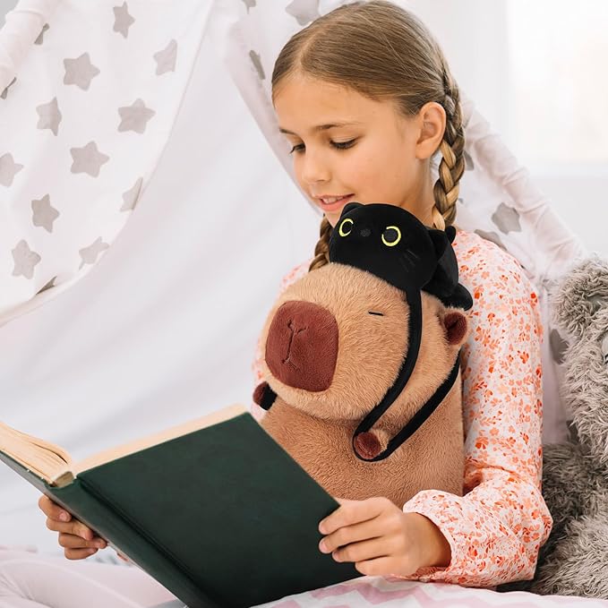 Achwishap Capybara Plush,Capybara Stuffed Animal Cute Plushies,Capybara Plush Toys,Kawaii Plushie Stuffed Toy with Black Cat Backpack Plushies Gifts for Kids Adults(Capybara with Black Cat,14”)