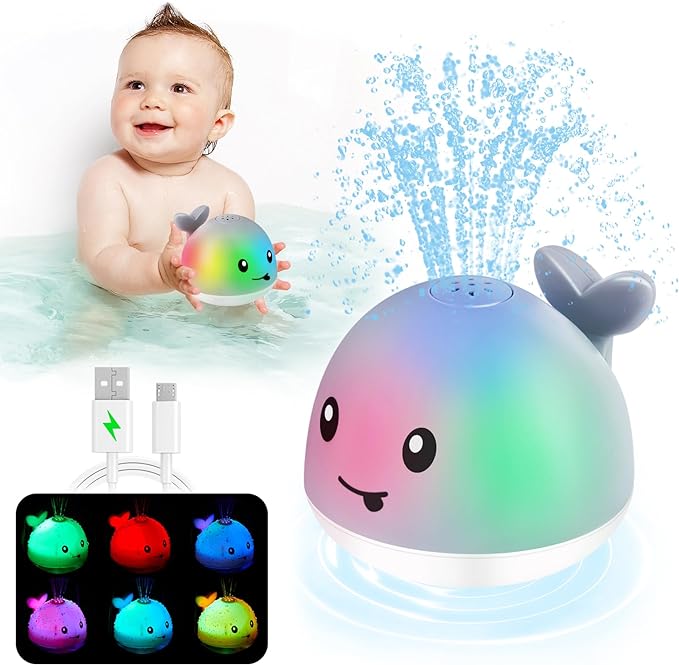Baby Bath Toys, Toddler Bath Toys for Kids Ages 1-3, Christmas Stocking Stuffers 1 2 3 Year Boy Girl Gifts, Infant Baby Toy 6-12-18 Months, Light Up Whale Bath Toy Sprinkler Bathtub Water Toy