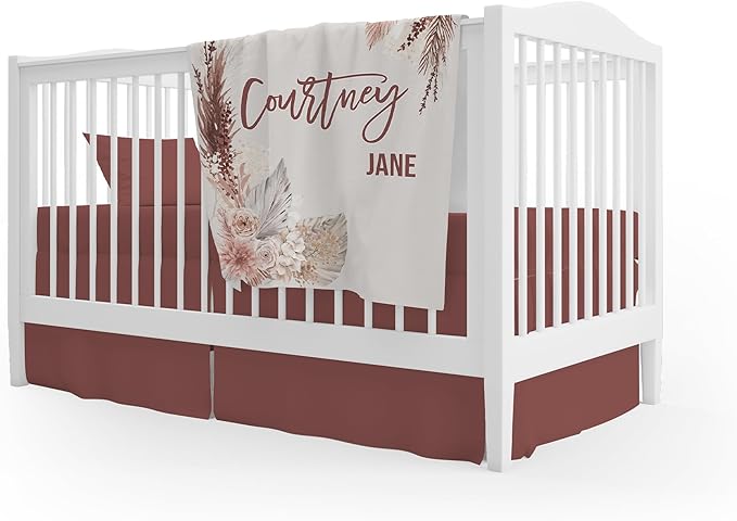 Girls Love A Monogram - Personalzied Custom Boho Floral Baby Blankets for Girls with Name Shower Gift (Beige, 30 X 40 Baby)