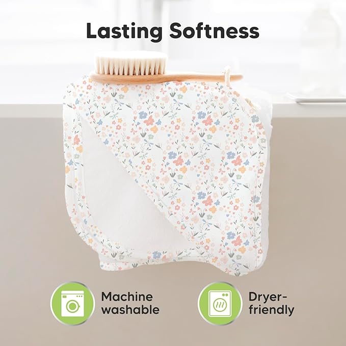 KeaBabies Hooded Baby Towel for Newborn - Viscose Derived from Bamboo Large Baby Bath Towels with Hood for Boys, Girls, Toddler, Extra Absorbent & Soft Newborn Bath Essentials (Wildflowers, Regular)