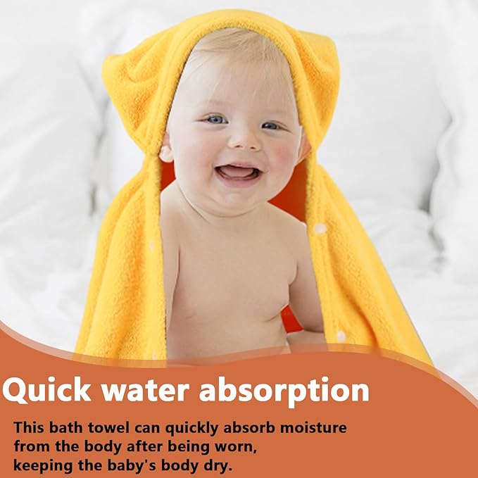 2 Pack Hooded Towel, 27.5 x 55 inch Absorbent Bath Towel for Babies, Soft Toddler Bath Towel, Thick Toddler Towels with Hood for Girls Boys,Yellow and White
