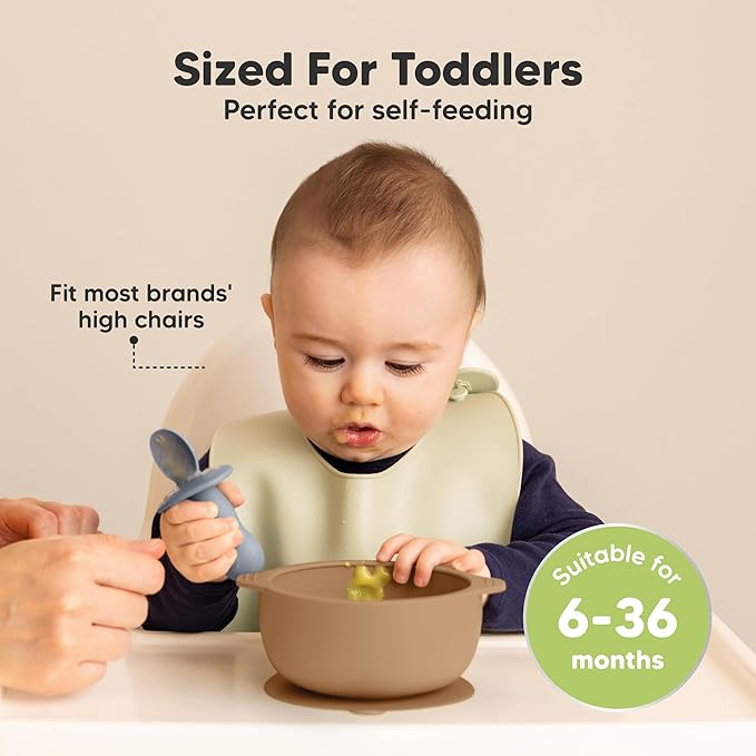 KeaBabies 2-Pack Baby Bowls with Suctions, Lids - Silicone Toddler Suction Bowls for Baby Boy, Girl, Kids, Food Grade Silicone, BPA-Free, Dishwasher Safe, Toddler Eating Essentials (Desert)
