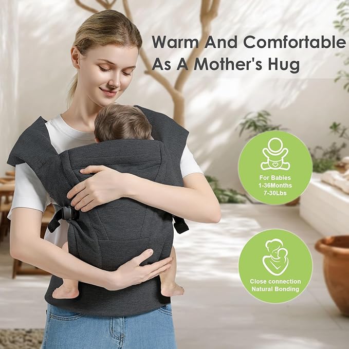 Baby Carrier Newborn to Toddler Baby Wraps Carriers(7-30lbs), Newborn Carrier with Head Support, Infant Holder Carrier with Enhanced Lumbar Support, Dark Grey
