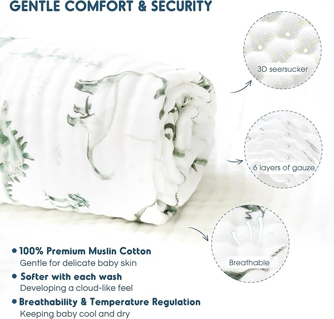 GRSSDER Ultra Soft Absorbent Muslin Cotton Baby Hooded Towel 2 Pack with Original Patterns, Extra Large Size 35"x 35" Swaddle Wrap for Newborn Infant and Toddler