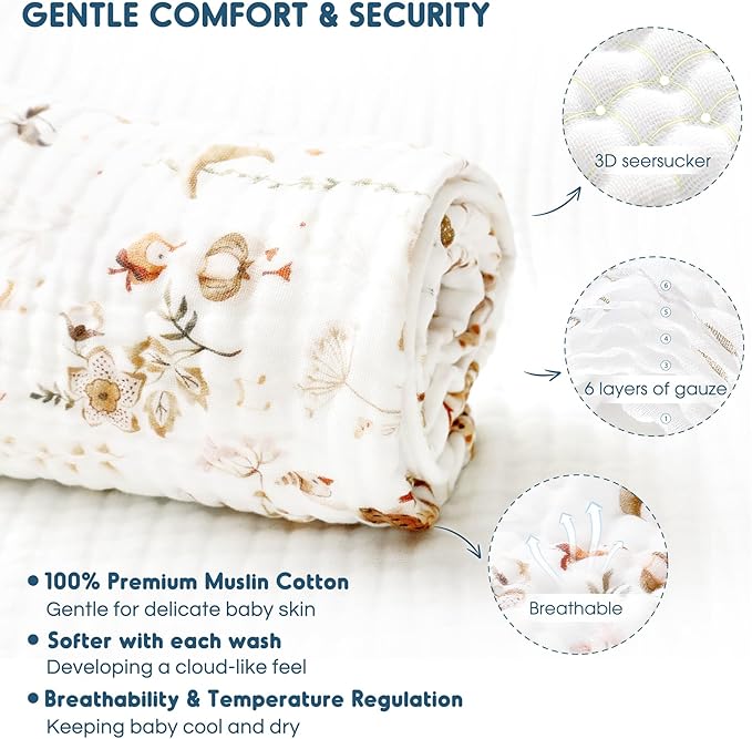 GRSSDER Ultra Soft Absorbent Muslin Cotton Baby Hooded Towel 2 Pack with Original Patterns, Extra Large Size 35"x 35" Swaddle Wrap for Newborn Infant and Toddler