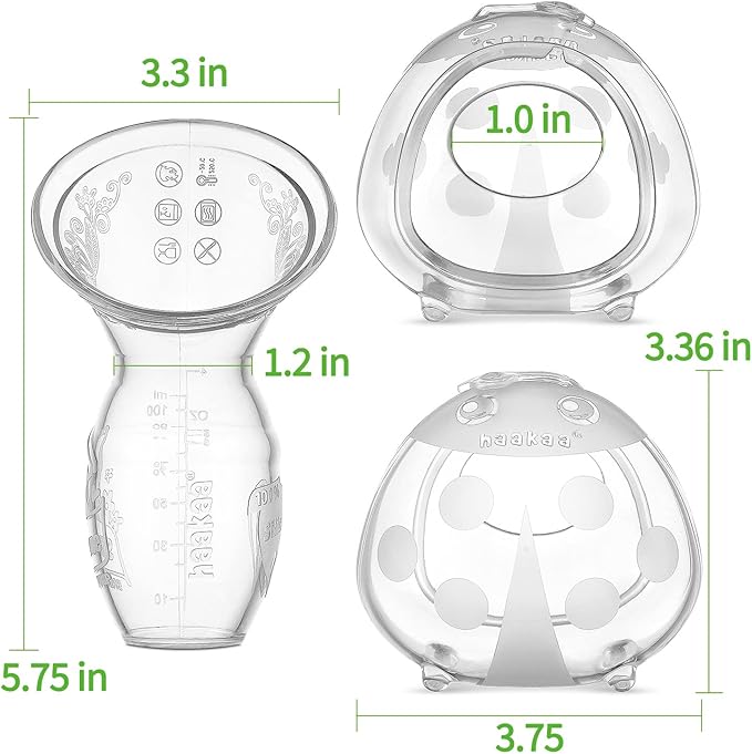 haakaa Manual Breast Pump for Breastfeeding 4oz/100ml and Ladybug Milk Collector 2.5oz/75ml Combo, Food-Grade Silicone