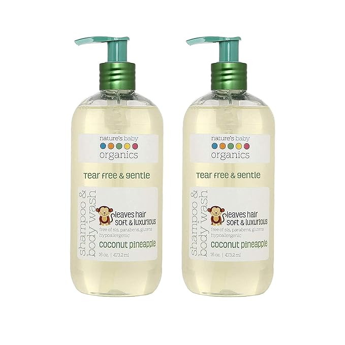 Nature's Baby Baby Shampoo, Face & Body Wash, Formulated for Problem and Sensitive Skin, pH Neutral & Tear Free, No Sulfate or Artificial Fragrances, Coconut Pineapple, 16 oz ea, 2 Pack