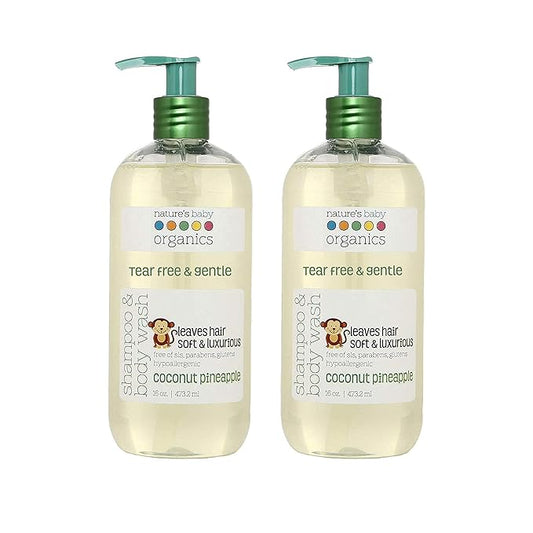 Nature's Baby Baby Shampoo, Face & Body Wash, Formulated for Problem and Sensitive Skin, pH Neutral & Tear Free, No Sulfate or Artificial Fragrances, Coconut Pineapple, 16 oz ea, 2 Pack